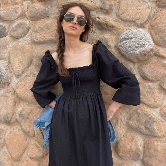 Hill house Scarlet Long Sleeve in black swiss dot medium - Picture 2 of 8